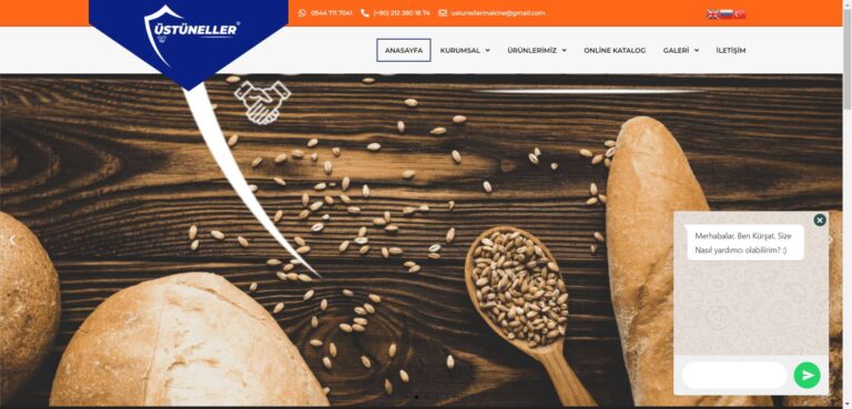 Üstüneller fırın makineleri web sitesi ekran görüntüsü