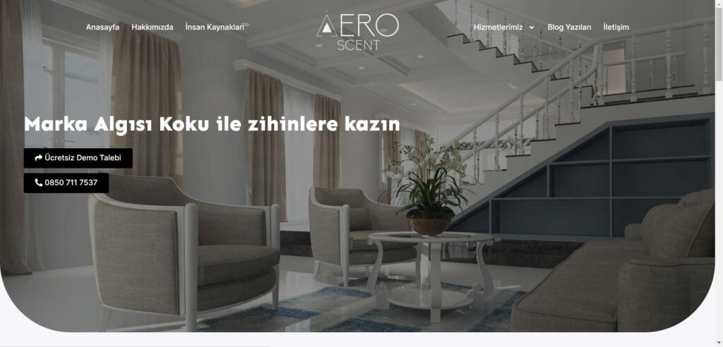 Aeroscent Kokulandırma Web Sitesi – ana sayfa görünümü