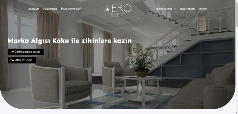 Aeroscent kokulandırma hizmet sitesi ekran görüntüsü