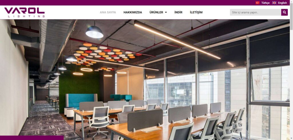 Varol Lighting Web Sitesi – ana sayfa görünümü