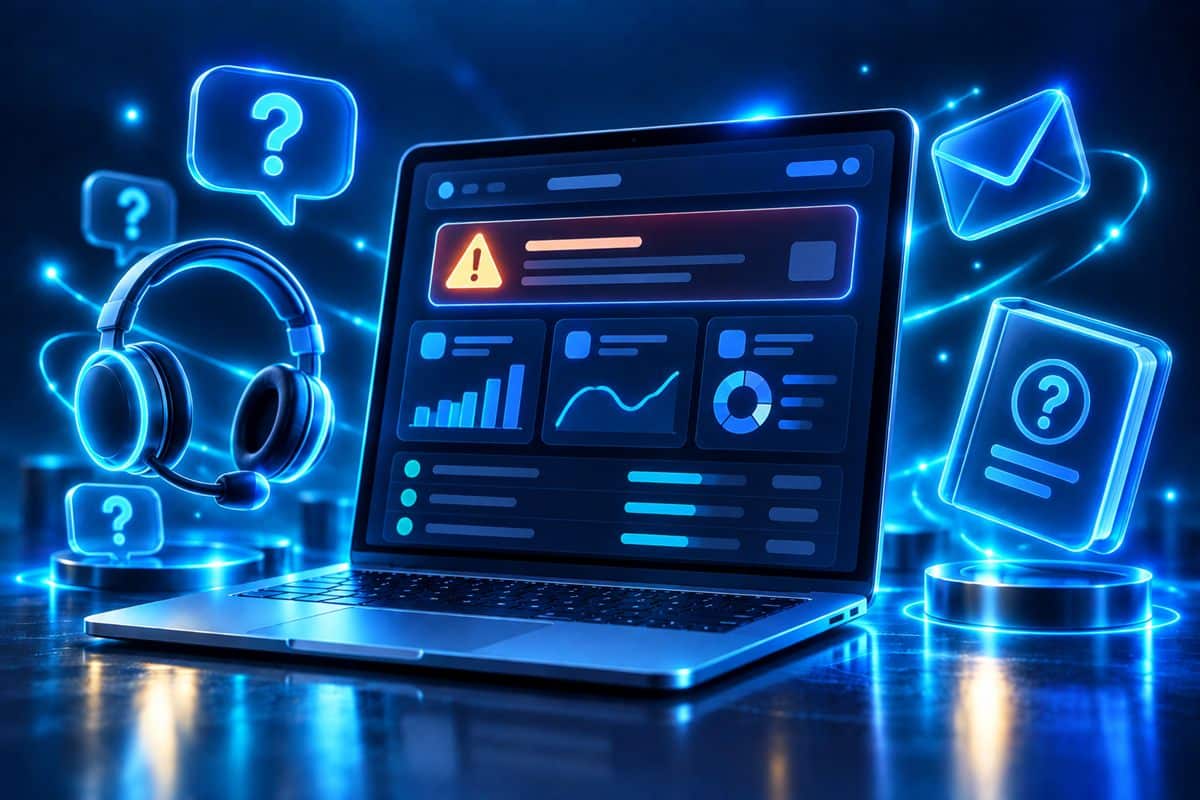 Google Ads müşteri hizmetleri: reklam hesabı sorunları için destek kanallarını anlatan illüstrasyon