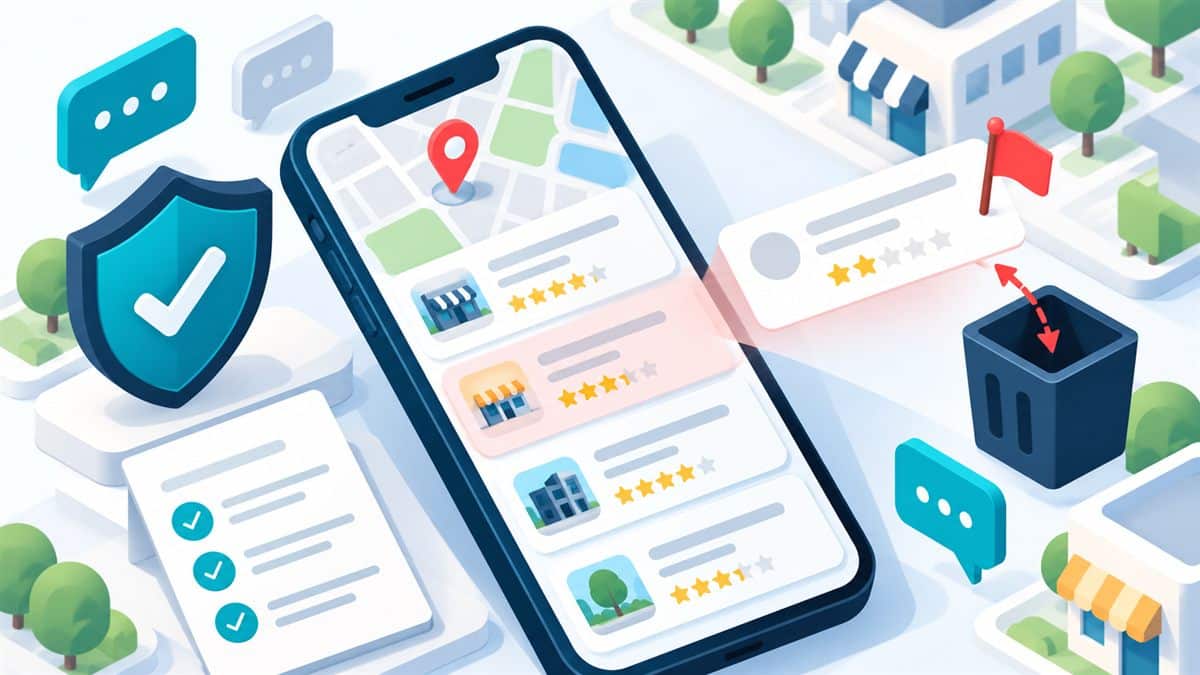 Google işletme yorum silme: haritadaki işletme kartında bayraklanan yorumun politika incelemesine gönderildiğini gösteren illüstrasyon