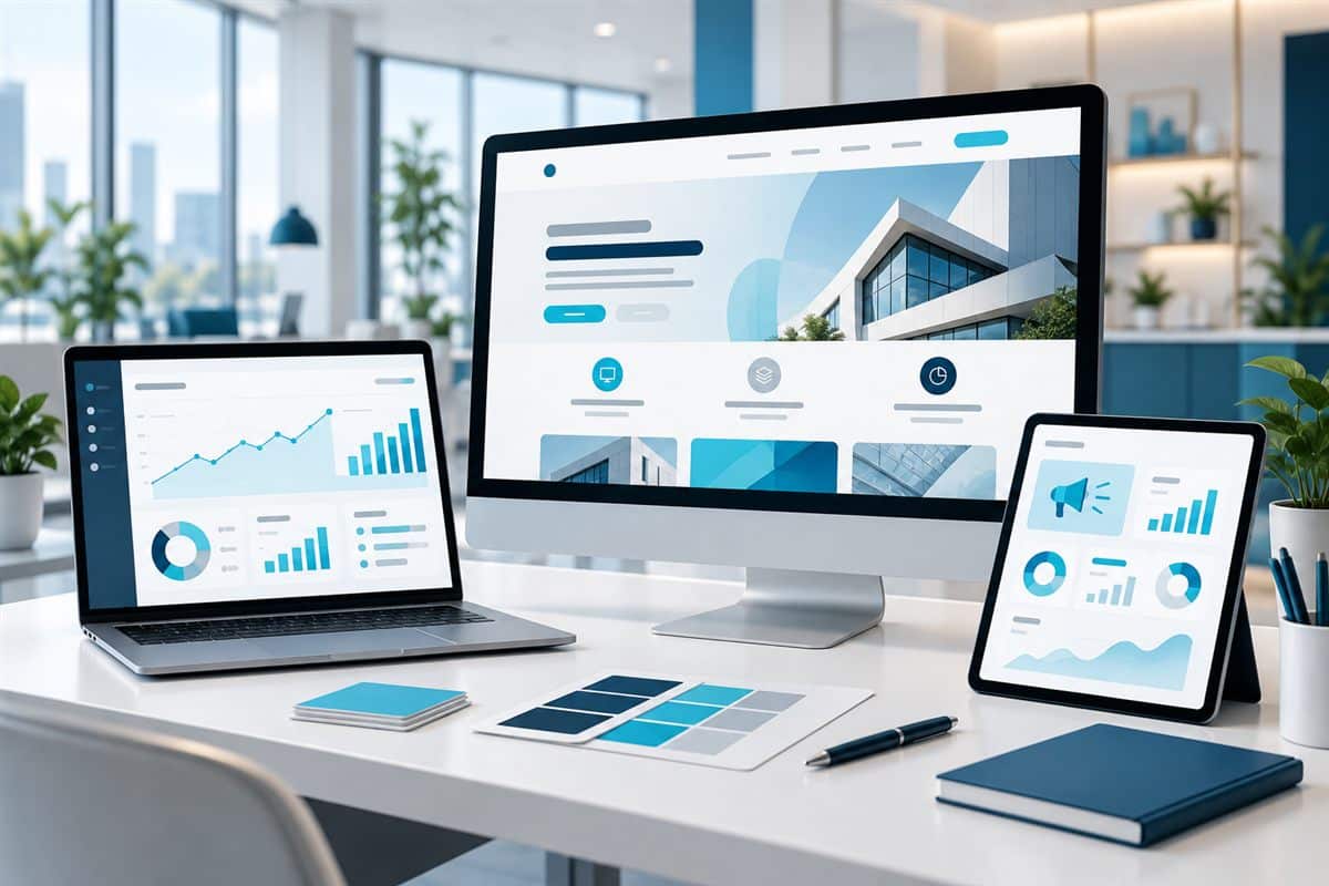Monitör, laptop ve tablette web tasarım, SEO analitiği ve reklam yönetimi hizmetleri
