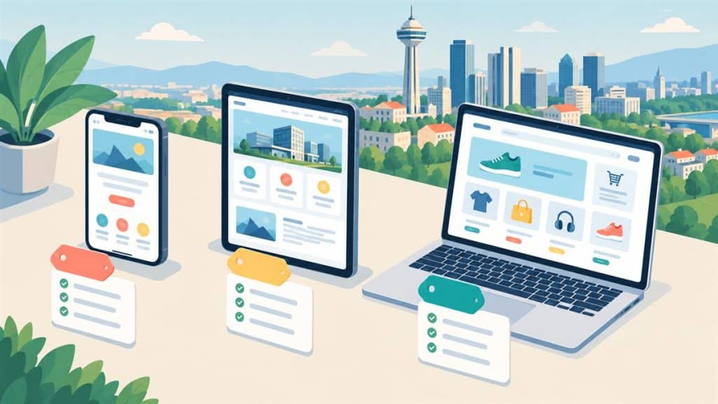 Web tasarım fiyatları: tek sayfa, kurumsal ve e-ticaret sitesi paketlerini gösteren illüstrasyon