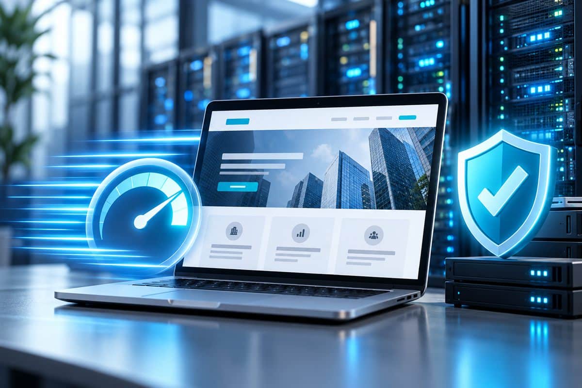 Fast-loading corporate website and security shield in front of data center servers