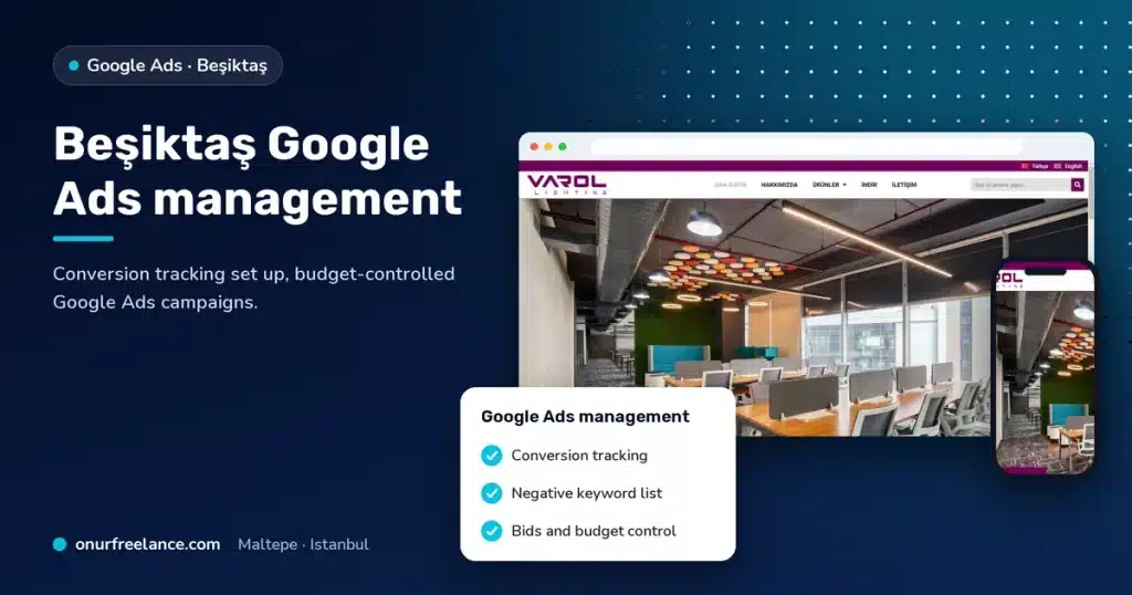 Beşiktaş Google Ads management: Onur Freelance real project screenshot and Google Ads management steps
