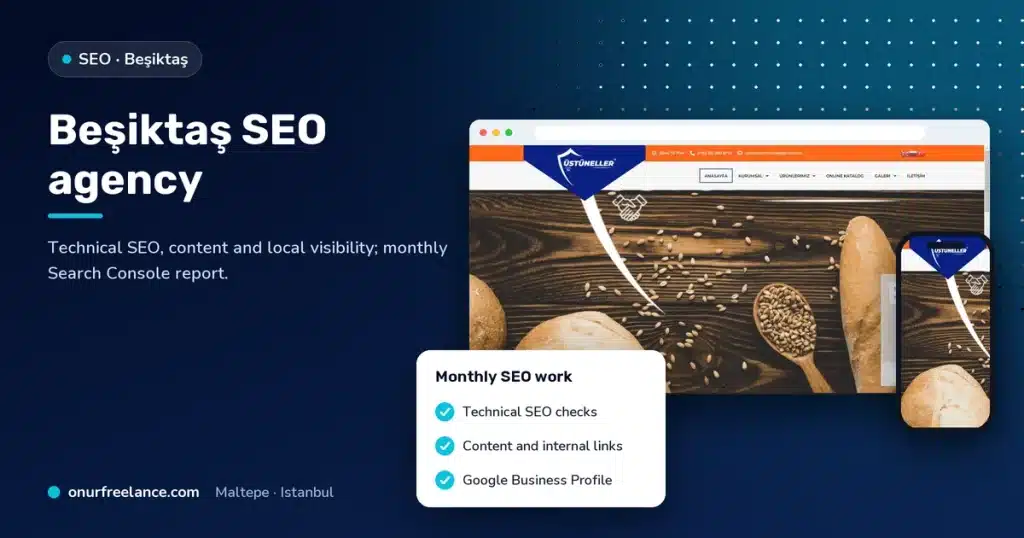 Beşiktaş SEO agency: Onur Freelance real project screenshot and monthly SEO work