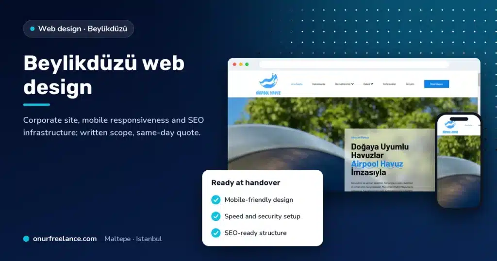 Beylikdüzü web design: Onur Freelance real project screenshot and delivery checklist