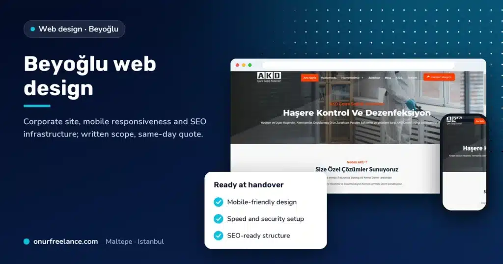 Beyoğlu web design: Onur Freelance real project screen and delivery checklist