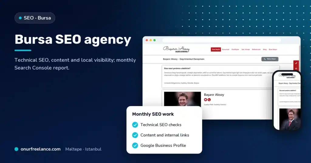 Bursa SEO agency: Onur Freelance real project screen and monthly SEO work