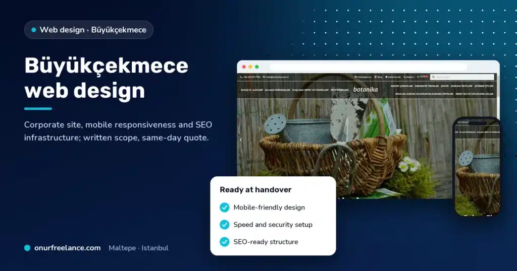 Büyükçekmece web design: Onur Freelance real project screen and delivery checklist