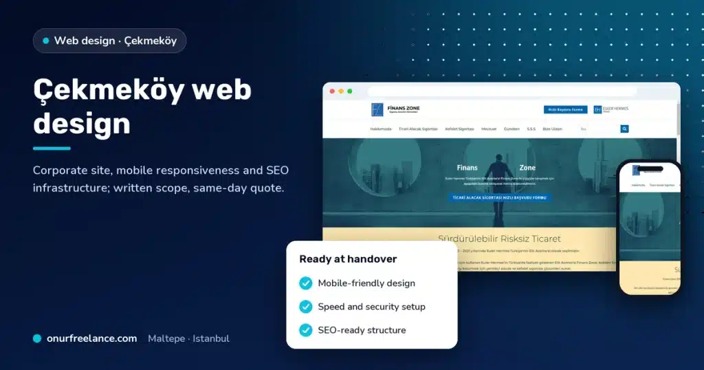 Çekmeköy web design: Onur Freelance real project screen and delivery checklist