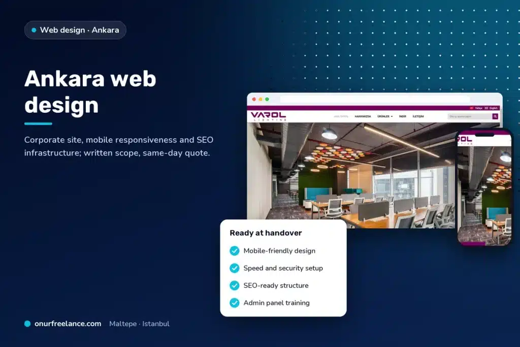 Ankara web design: Onur Freelance real project screen and delivery list