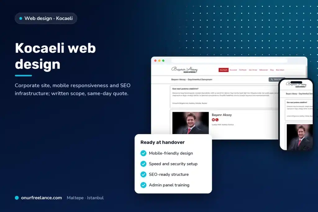 Kocaeli web design: Onur Freelance real project screen and delivery checklist