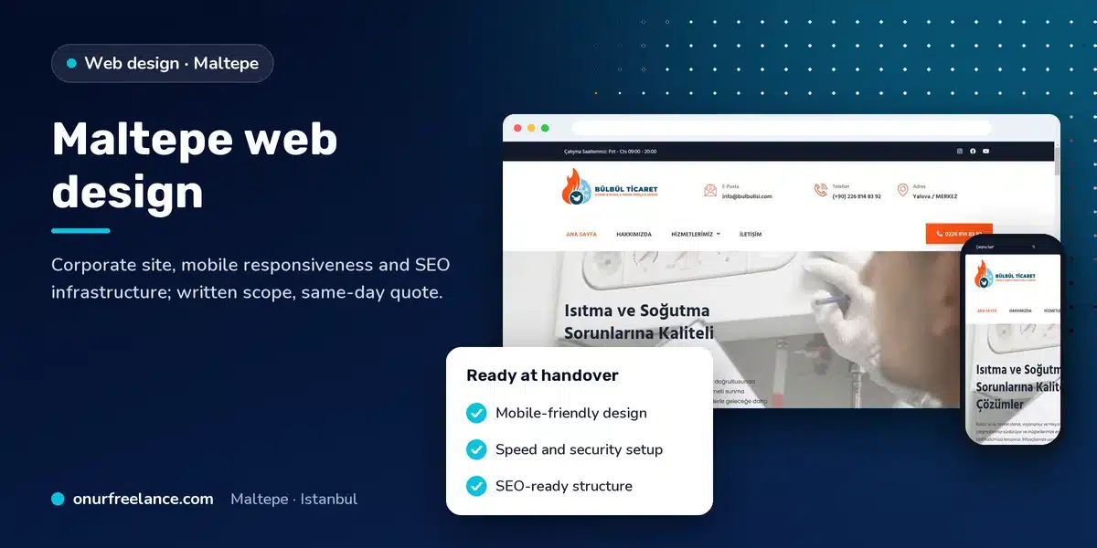 Maltepe web design: Onur Freelance real project screenshot and delivery checklist