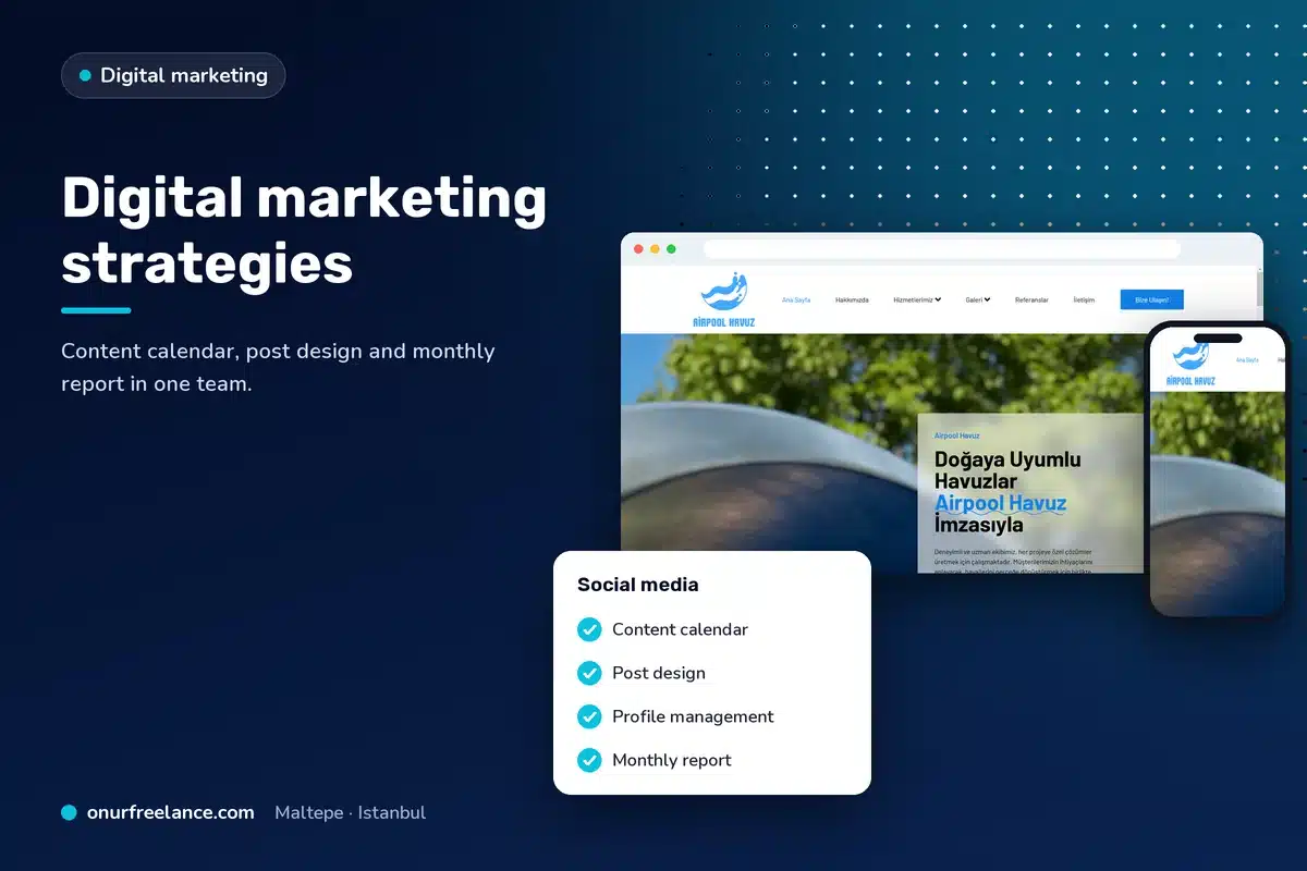 Digital marketing strategies: Onur Freelance real project screen and social media work