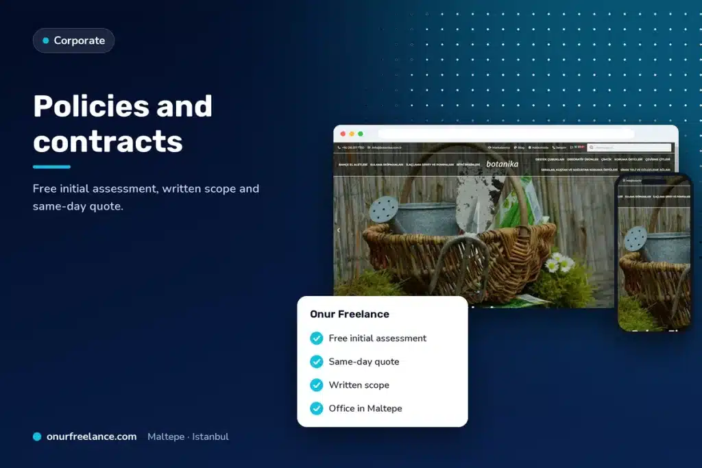 Policies and contracts: Onur Freelance real project screen and work summary