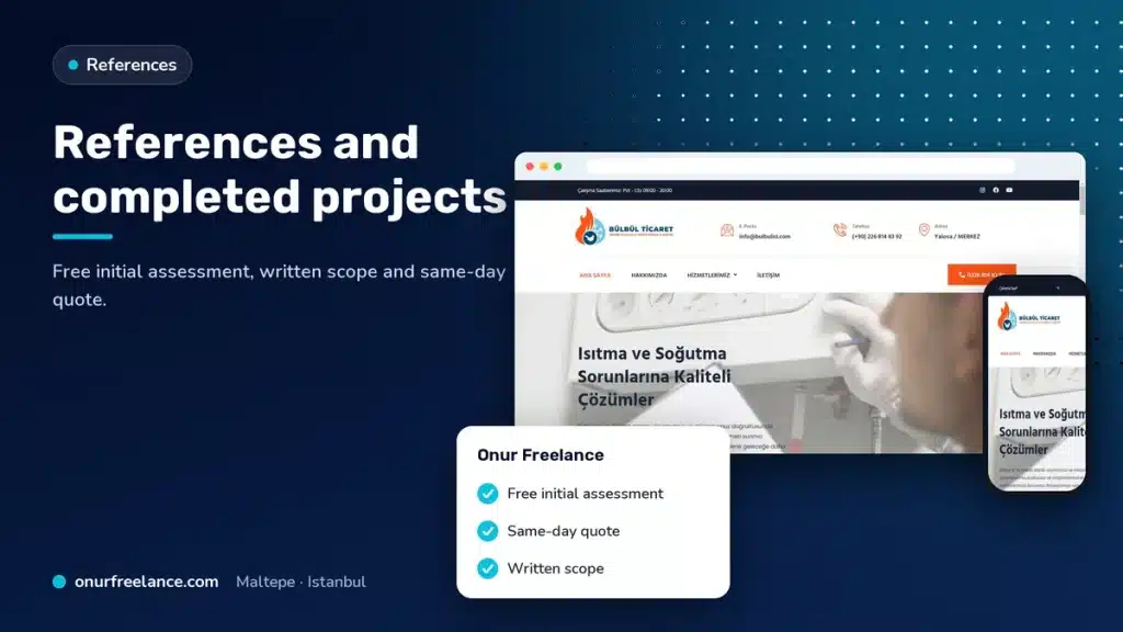 References and completed projects: Onur Freelance real project screen and work summary