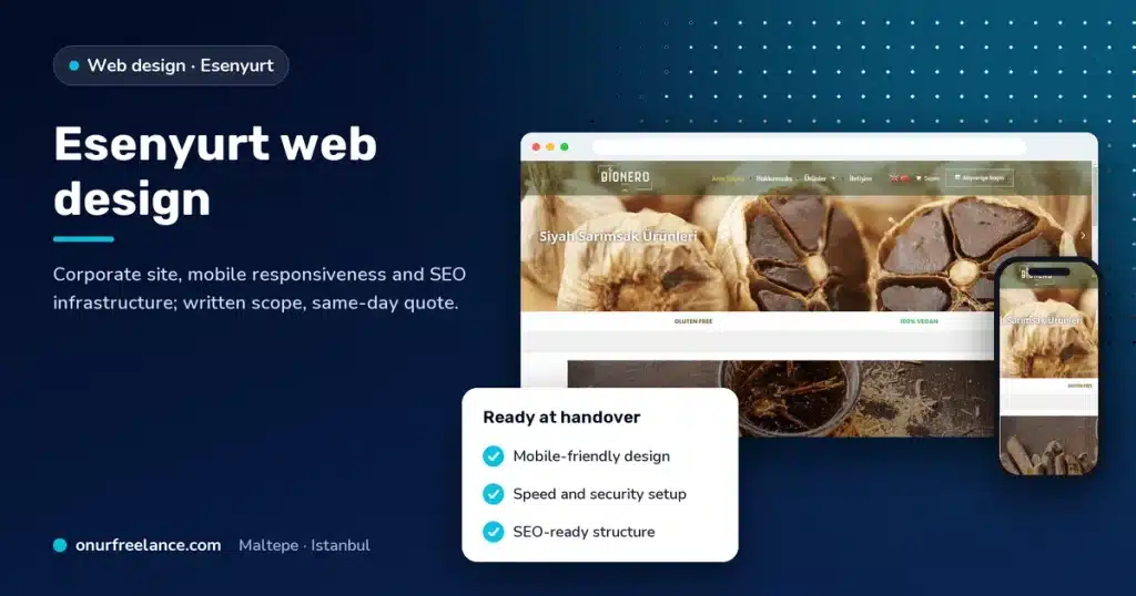 Esenyurt web design: Onur Freelance real project screen and delivery checklist