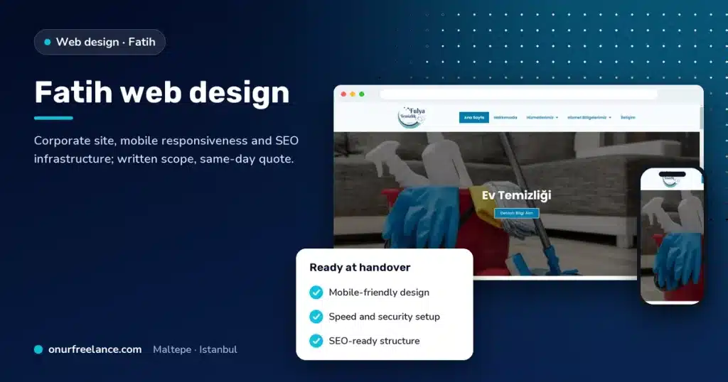 Fatih web design: Onur Freelance real project screen and delivery checklist