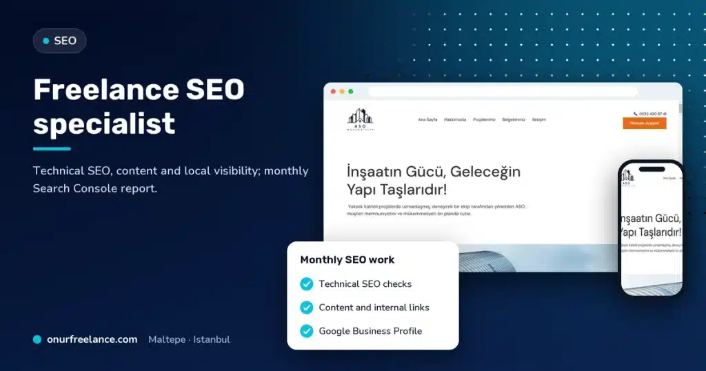 Freelance SEO specialist: Onur Freelance real project screen and monthly SEO work
