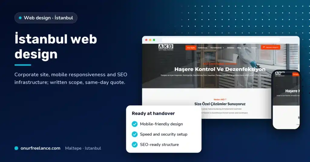 İstanbul web design: Onur Freelance real project screen and delivery checklist