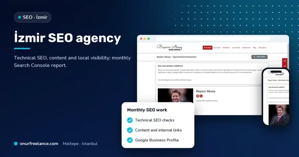 İzmir SEO agency: Onur Freelance real project screenshot and monthly SEO work