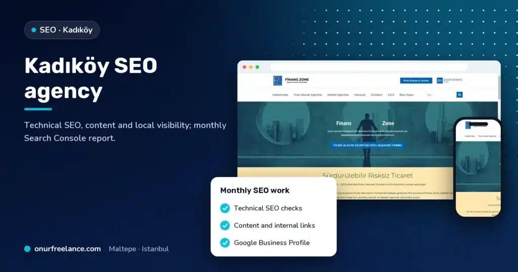Kadıköy SEO agency: Onur Freelance real project screenshot and monthly SEO work