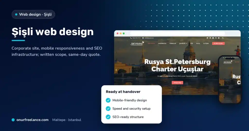 Şişli web design: Onur Freelance real project screen and delivery list