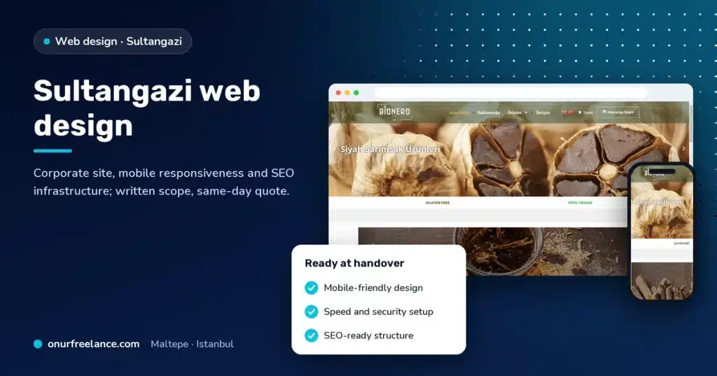 Sultangazi web design: Onur Freelance real project screen and delivery list