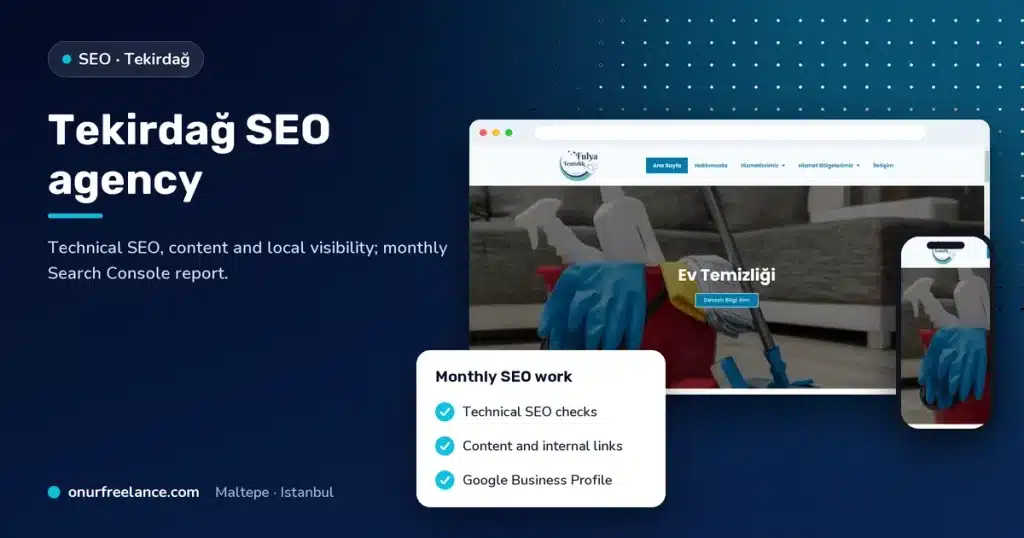 Tekirdağ SEO agency: Onur Freelance real project screen and monthly SEO work