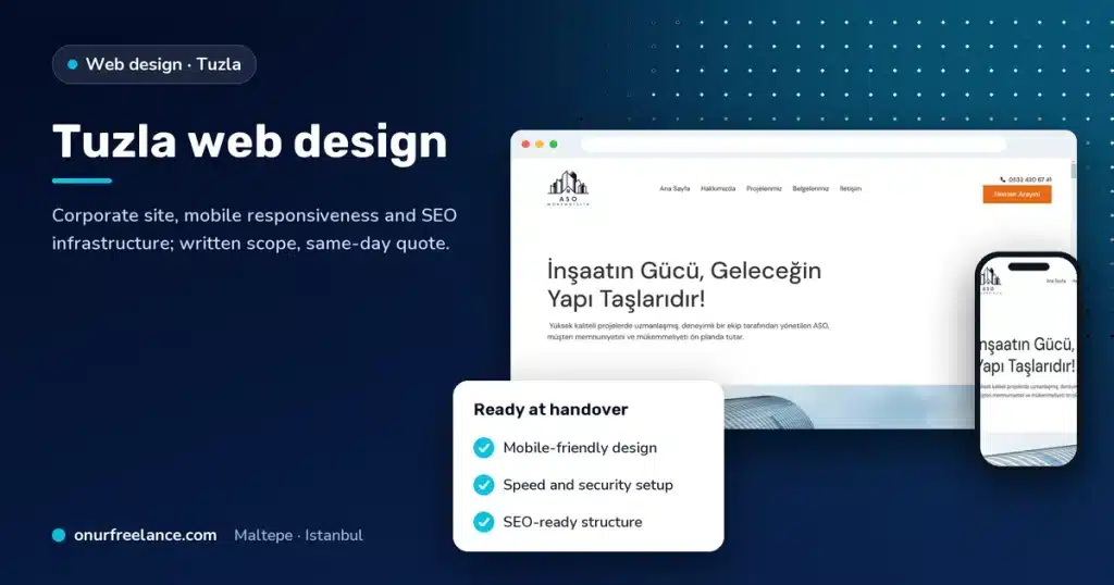 Tuzla web design: Onur Freelance real project screen and delivery list
