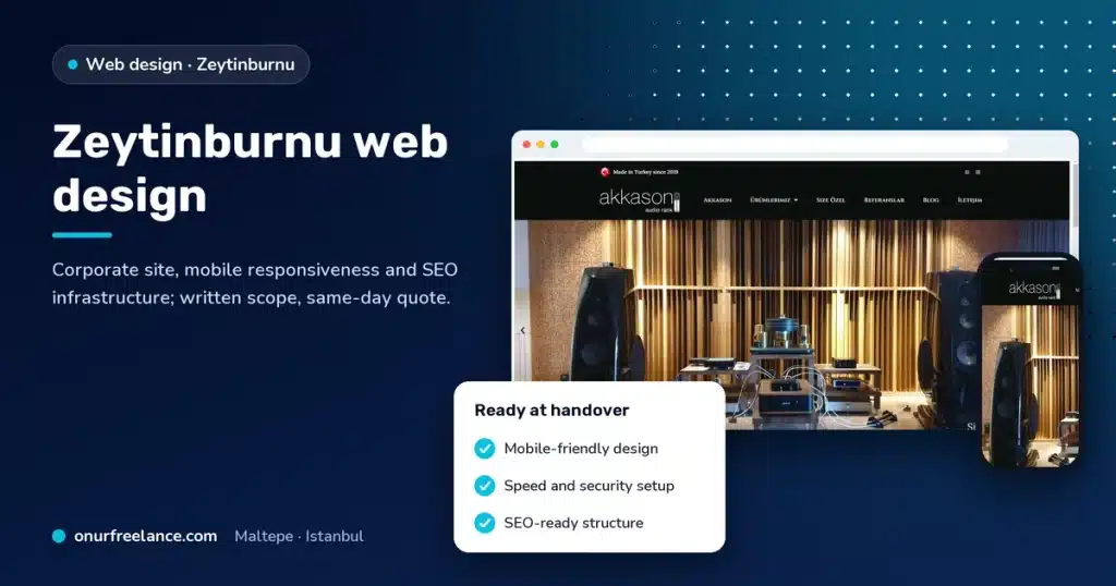 Zeytinburnu web design: Onur Freelance real project screen and delivery list