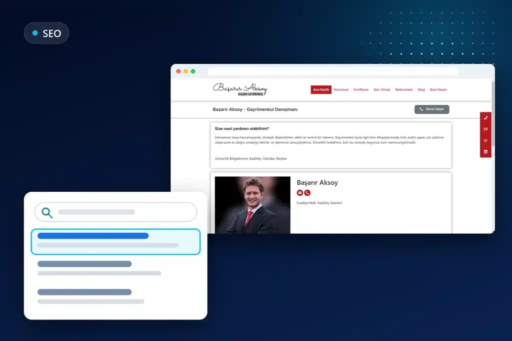 SEO hizmeti: arama sonuçlarında öne çıkan sonuç ve müşteri sitesi
